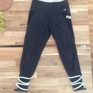 “Pink” grey cotton yoga strappy pocket leggings